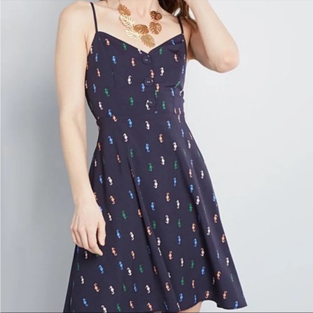 ModCloth Starfish Print Navy Blue Dress